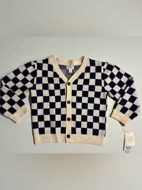 Cat & Jack Navy Check Cardigan Sweater